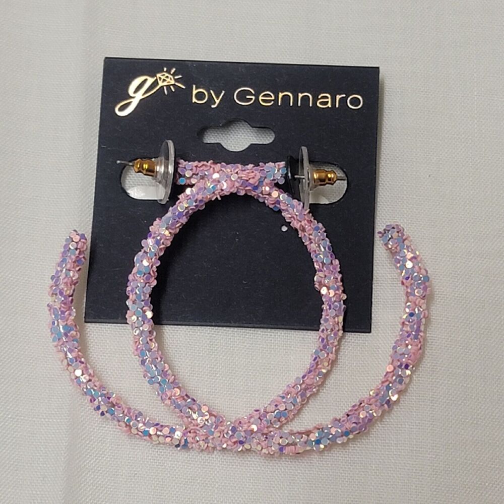 G By Gennaro 3/4 Moon Earrings Sequin Pink Purple NEW